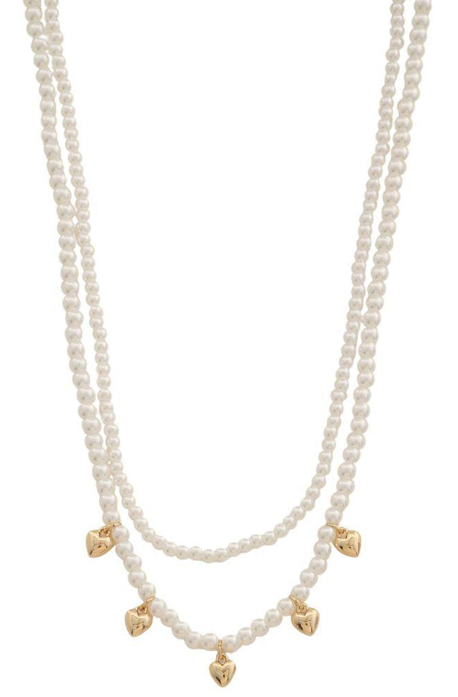 Joia Heartstrings Pearl Layers Necklace – Elegant Layered Pearls & Heart Charms JOIA TRADING CO.