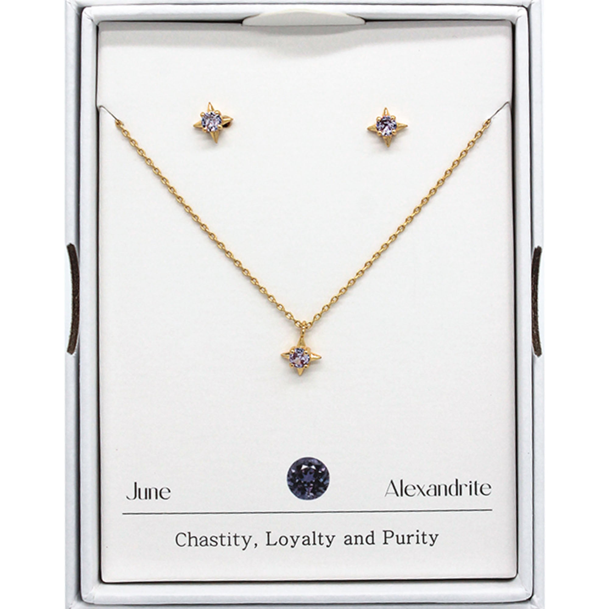 Joia Birthstone Star Necklace w/Earrings – Elegant 16” Jewelry Duo JUNE JOIA TRADING CO.