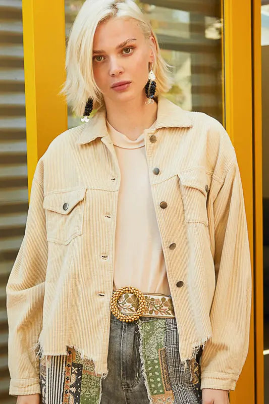 Love You A Latte Jacket BEIGE-L POL CLOTHING, INC