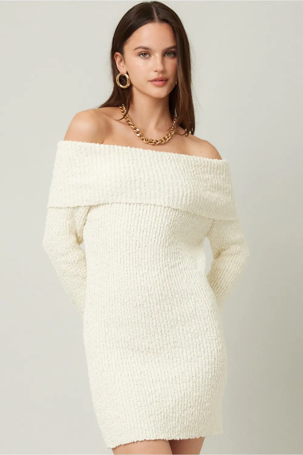 Illa Illa Snowfall Sweater Dress – Chic Off-the-Shoulder Knit    ILLA ILLA