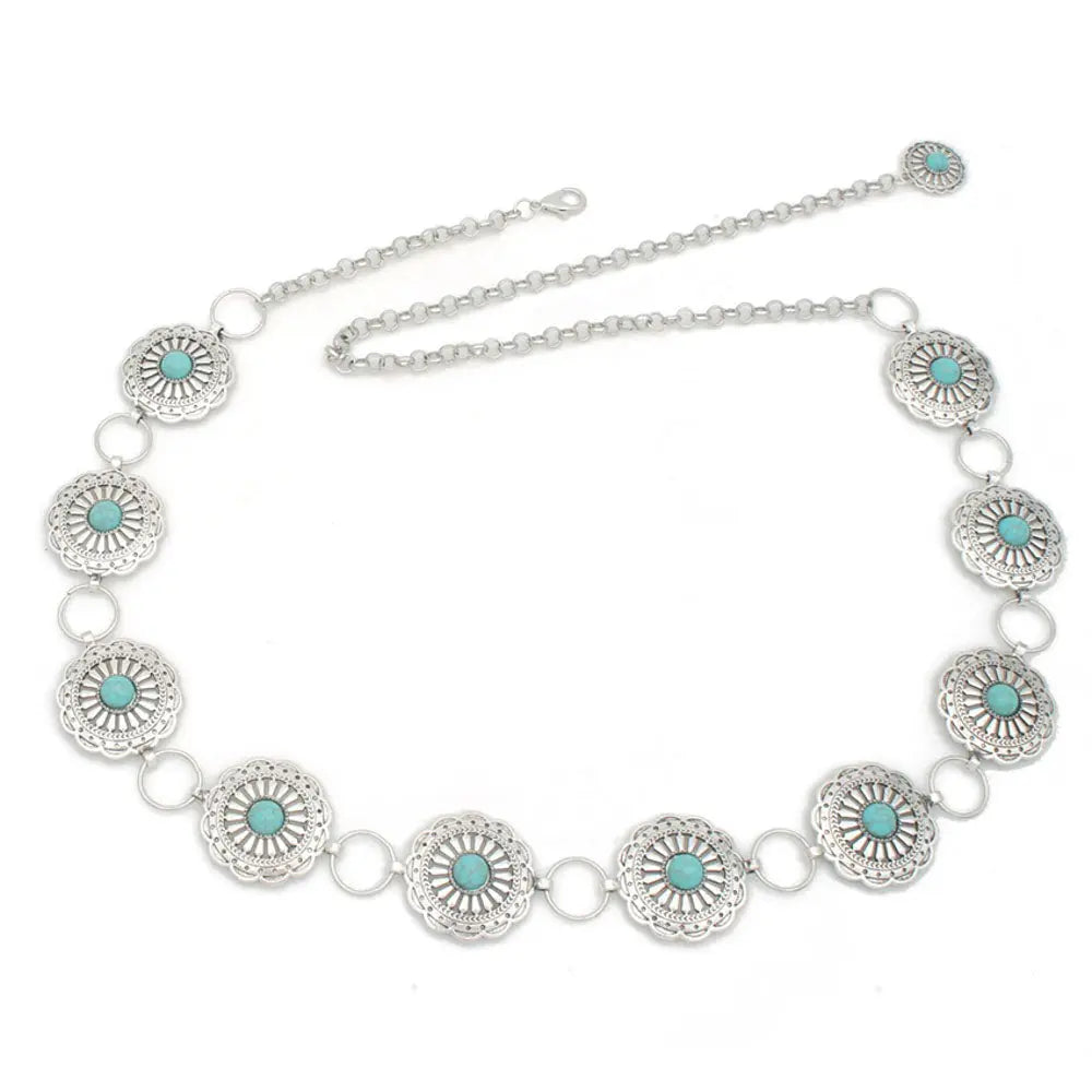 Joia Accessories Western Linked Chain Waist Belt – Concho & Turquoise Detail JOIA TRADING CO.