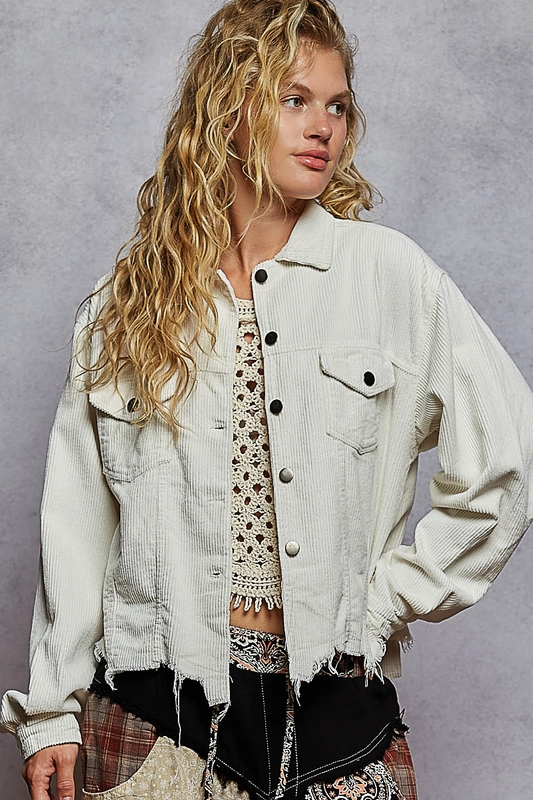 Pol Clothing Inc. Love You A Latte Jacket – Cozy Corduroy Trucker Style