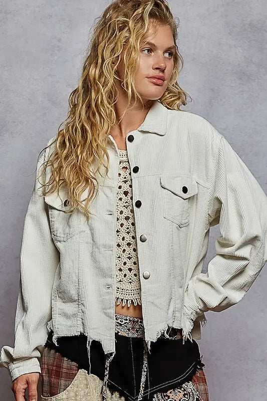 Pol Clothing Inc. Love You A Latte Jacket – Cozy Corduroy Trucker Style