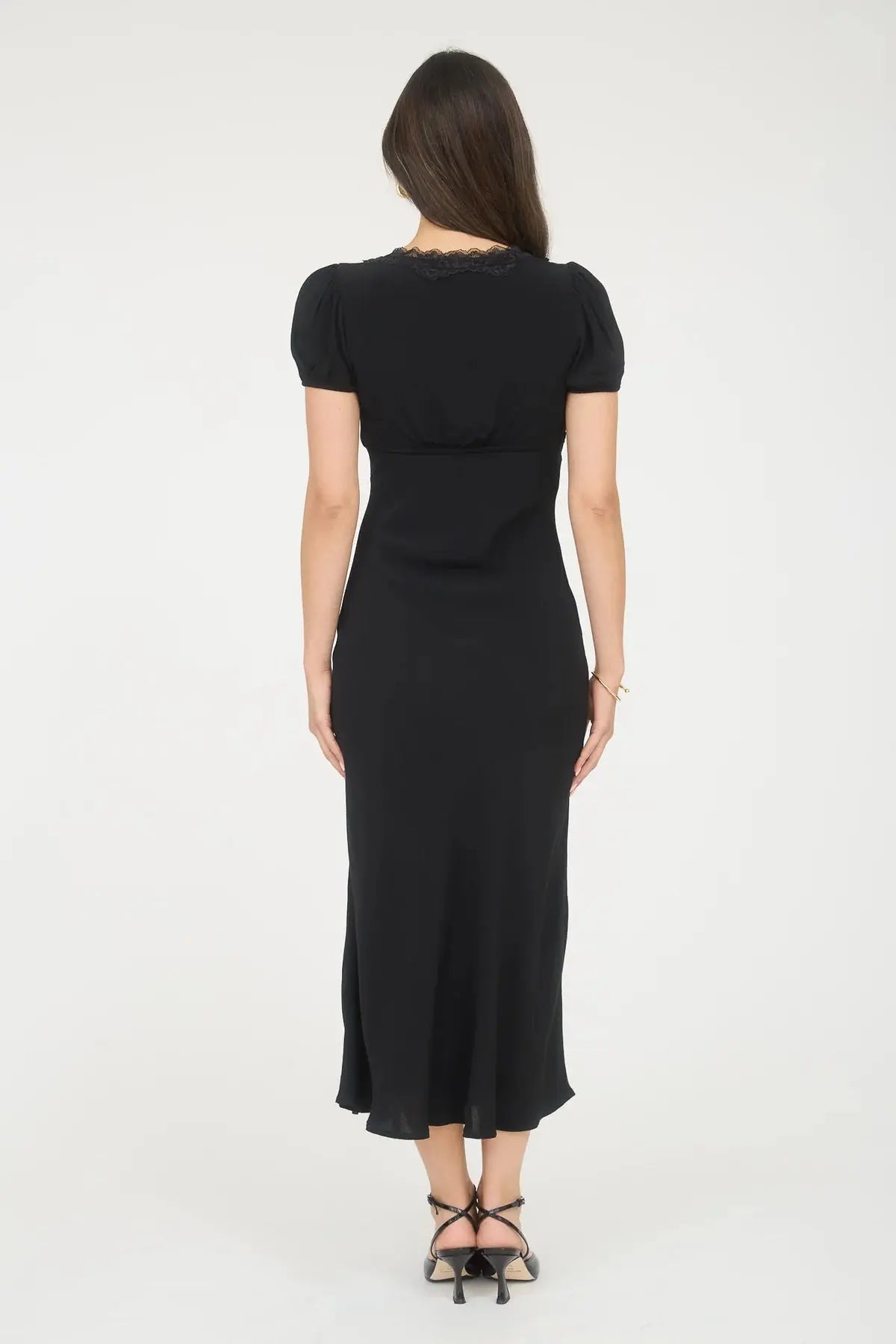 Blu Pepper Dreaming Of You Dress – Puff Sleeve Midi with Lace Trim BLU PEPPER