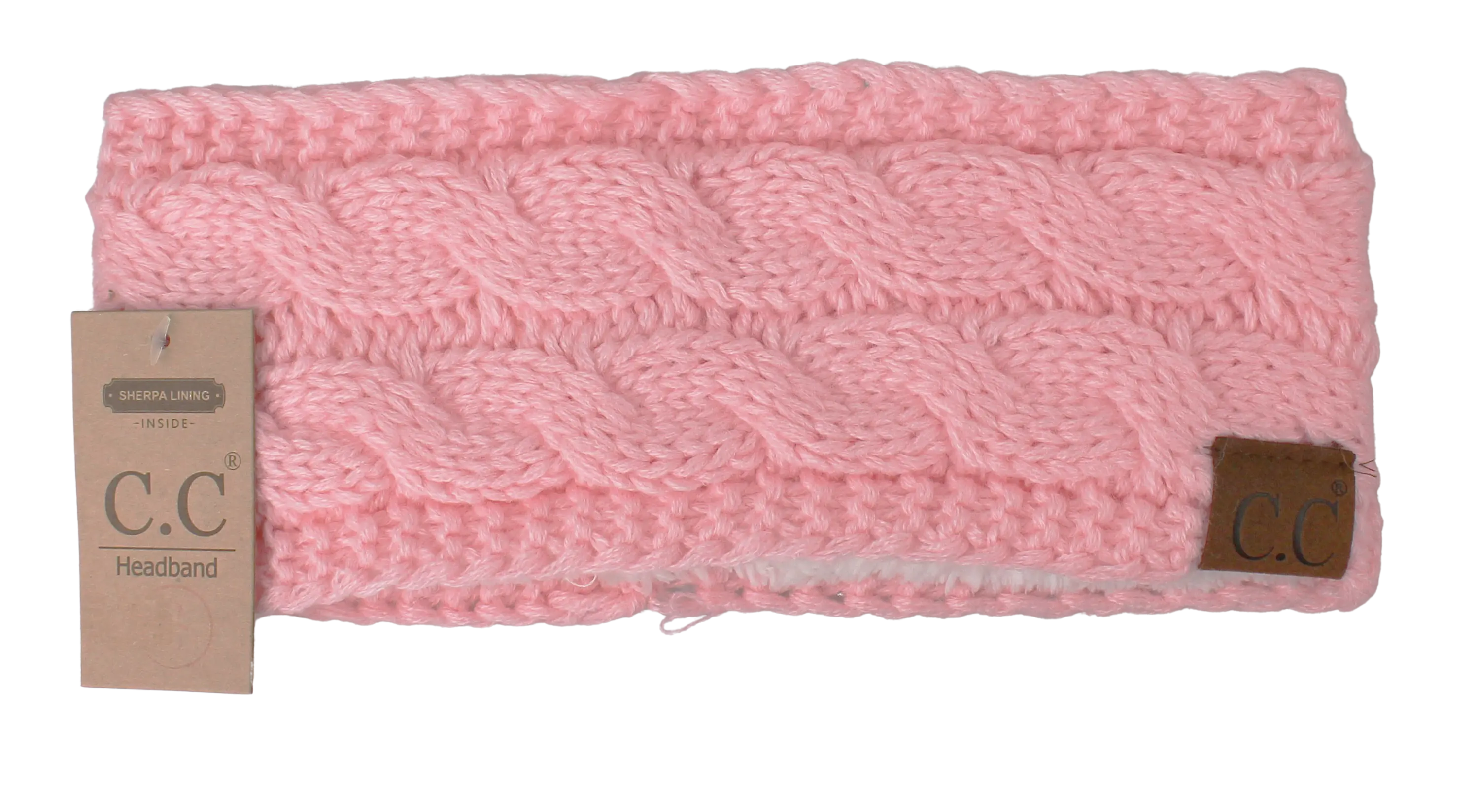 Women’s CC Solid Headwrap – Cozy Cable Knit with Fuzzy Lining  EA / PALE PINK  CHEVEUX CORP.