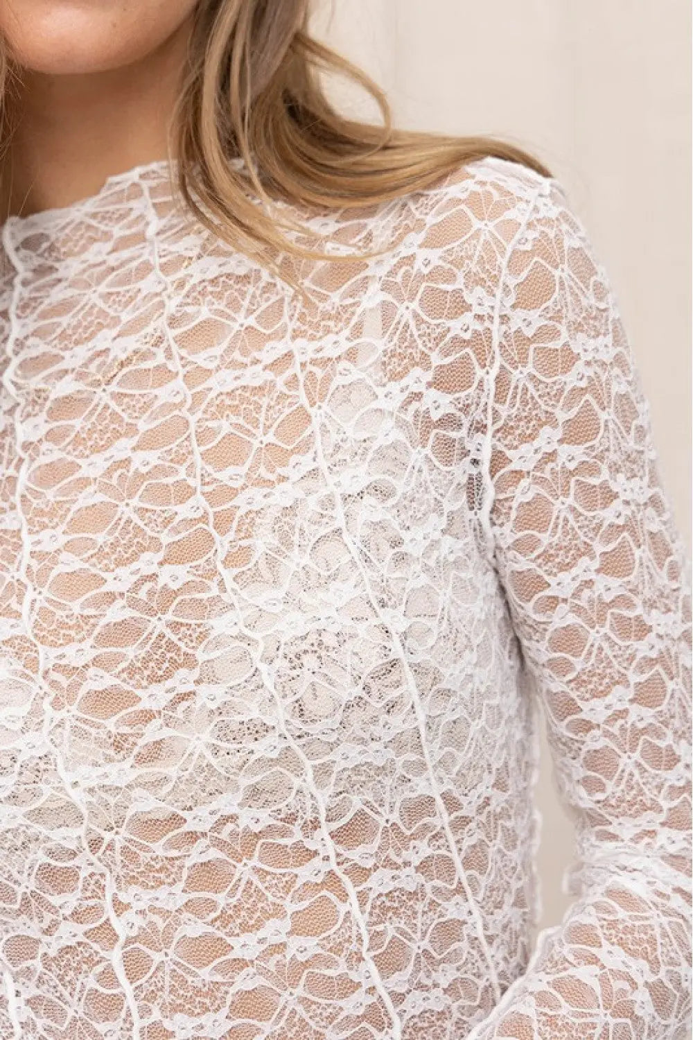 Illa Illa Maxine Sheer Lace Top – Long Sleeve High Neck Romantic Mesh Blouse ILLA ILLA