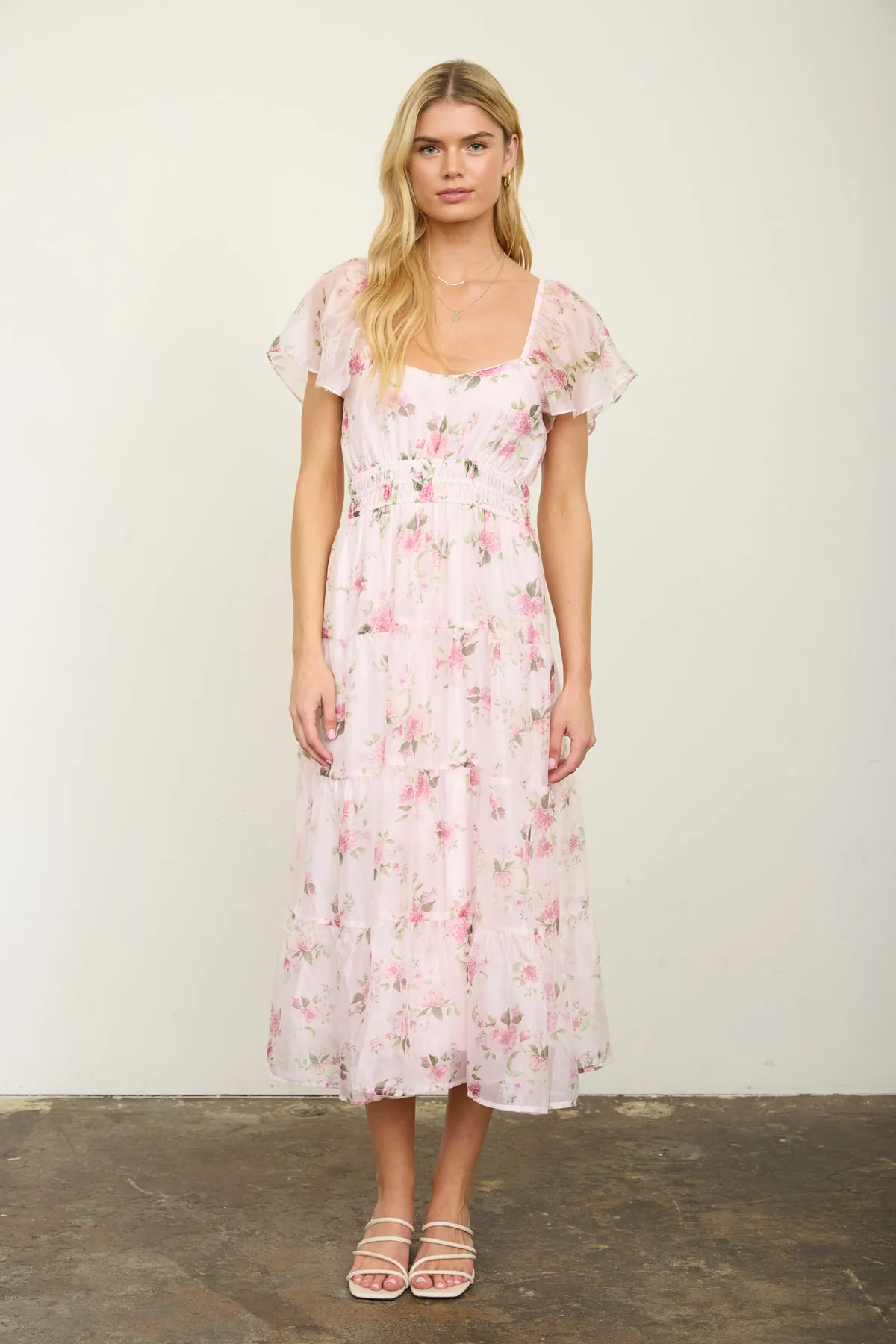 Blu Pepper Pretty In Pink Dress – Romantic Floral Midi Dress BLU PEPPER