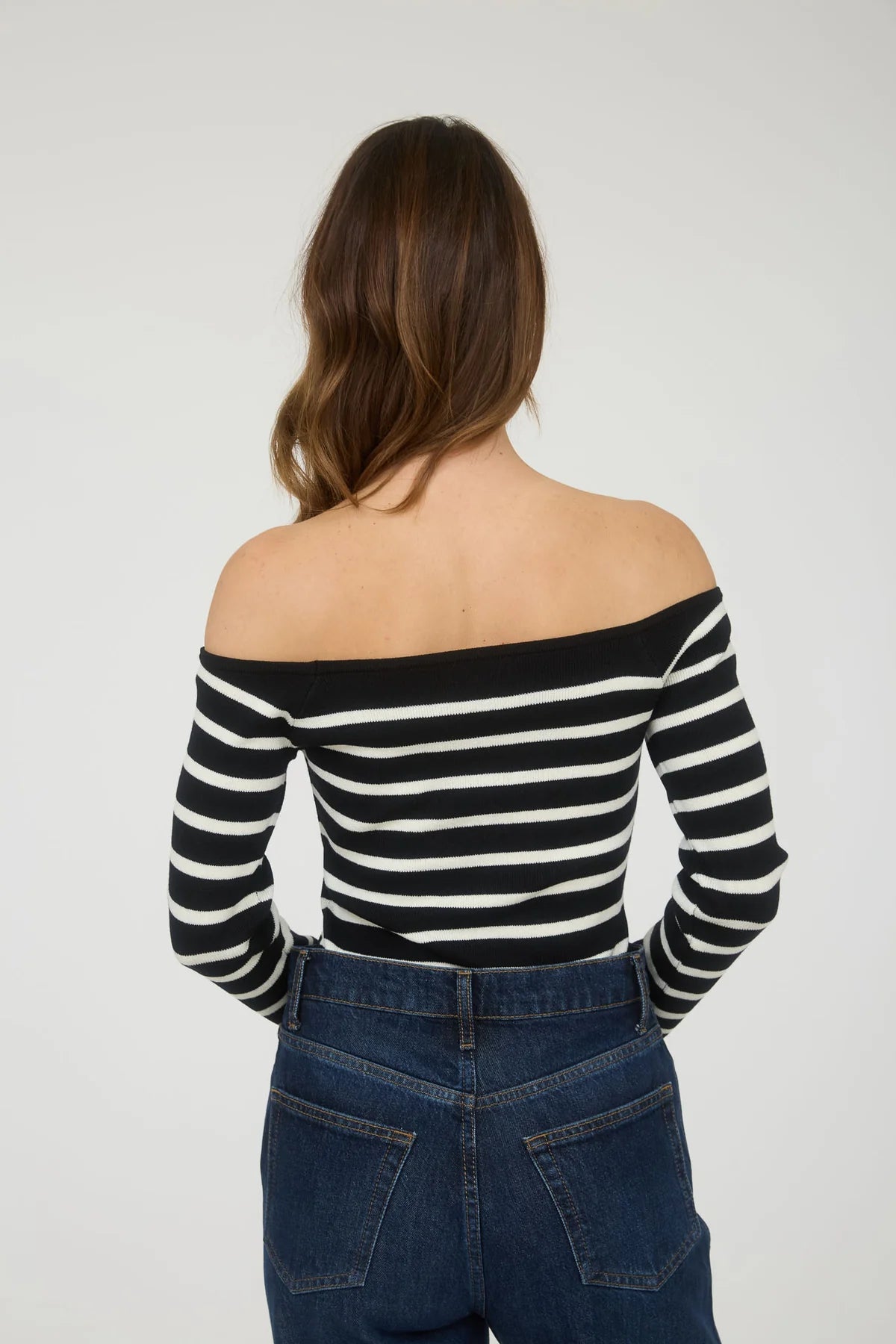 Blu Pepper Striped Cutie Top – Off-Shoulder Ribbed Knit Sweater BLU PEPPER