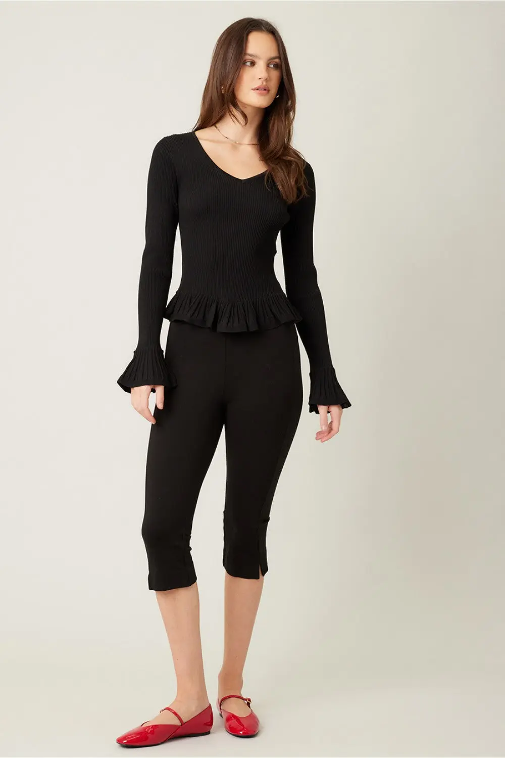 lla Illa Midnight Muse Top – Elegant Knit with Ruffled Hem    ILLA ILLA