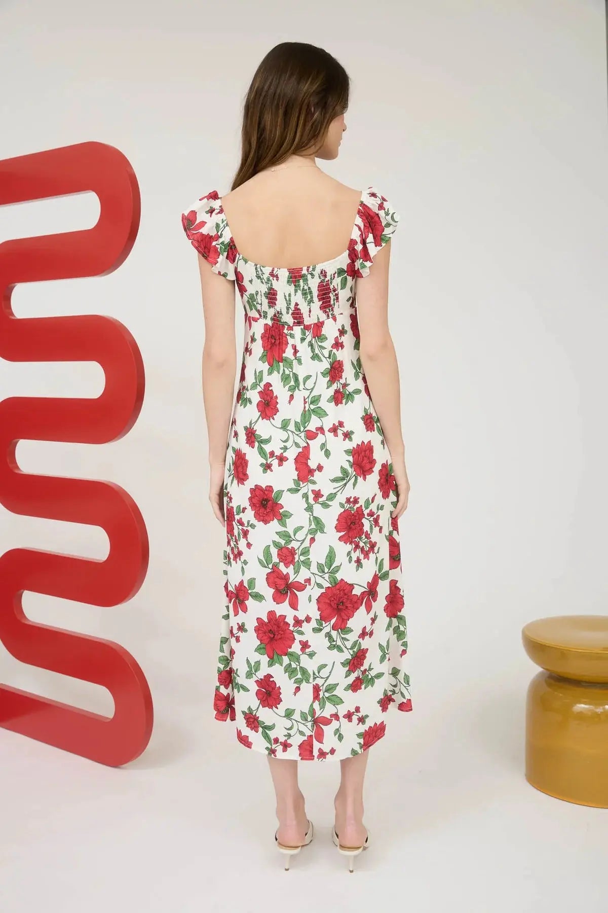 Blu Pepper Rose Garden Dress – Floral A-Line Midi with Sweetheart Neckline    BLU PEPPER