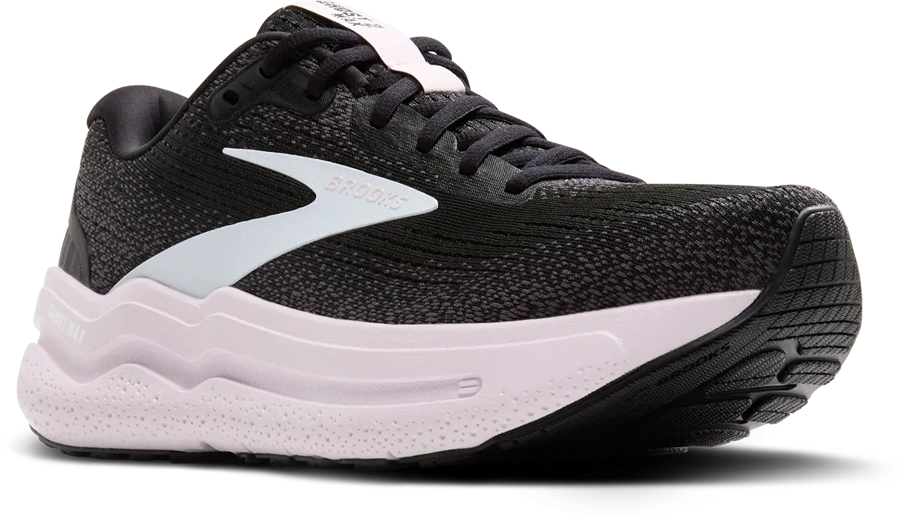 Brooks Women's Ghost Max 2 – Maximum Cushioning & Effortless Strides BLACK-WHITE-ORCHID-ICE-D-6 BROOKS