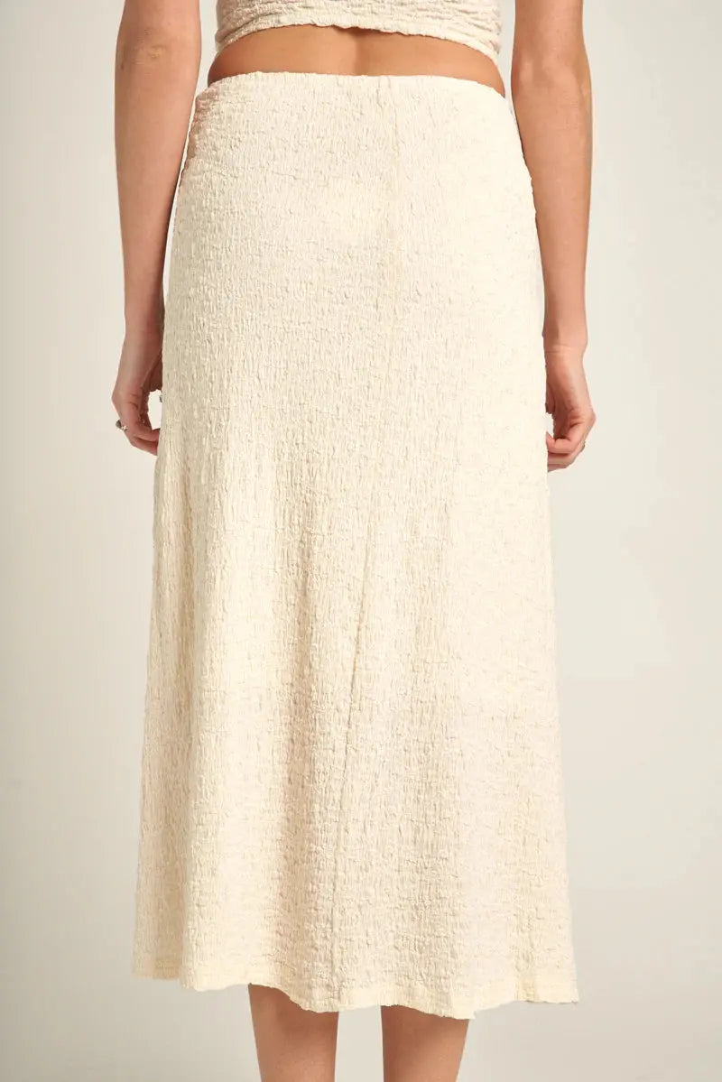 En Crème Sail Away Skirt – Textured Midi Skirt with Front Slit EN CREME