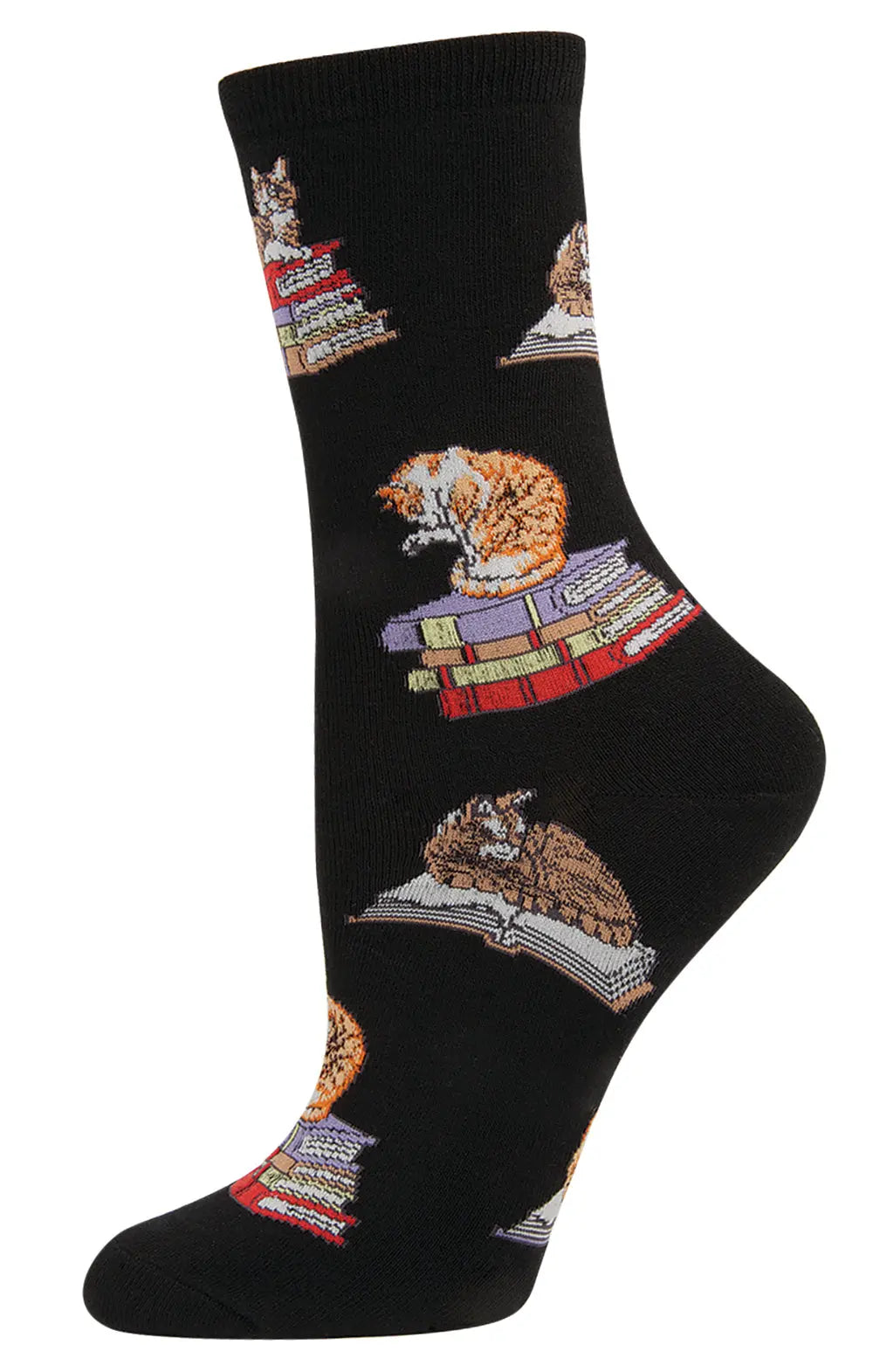 WNC346 CATS ON BOOKS - BLACK - PR SOCK SMITH