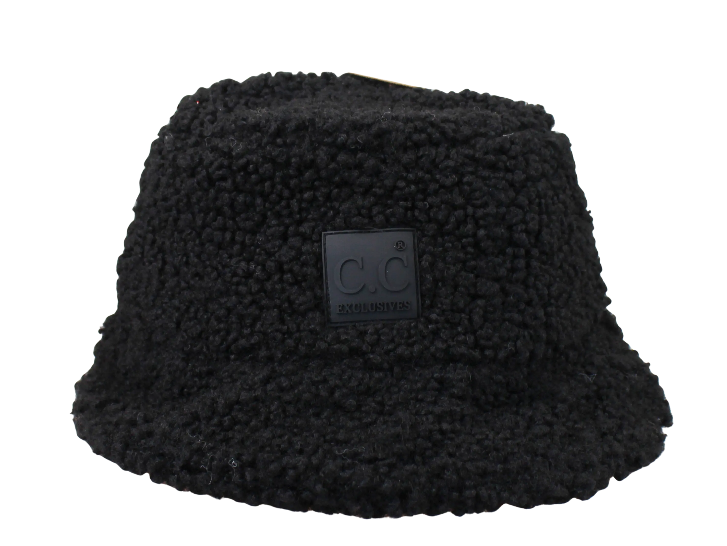 C.C. Sherpa Bucket Hat w/ Rubber Patch – Warm, Stylish Fall & Winter Hat BLACK CHEVEUX CORP.