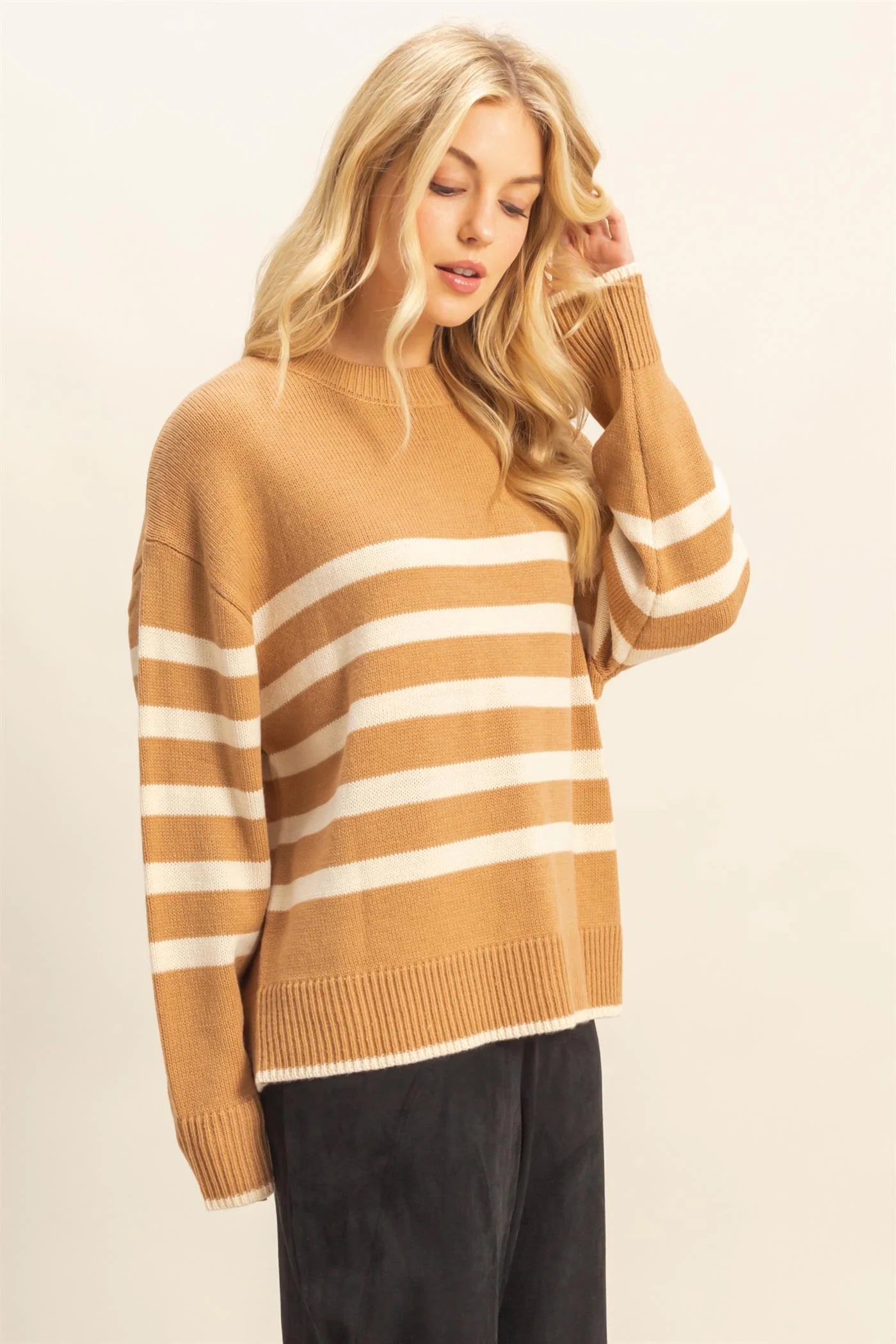 Hyfive Coastal Stripe Knit Sweater – Classic Crew Neck Style HYFIVE INC