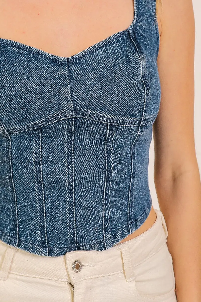 Timing Inc. Canyon Sundown Corset Top – Denim Sweetheart Corset Tank    TIMING INC