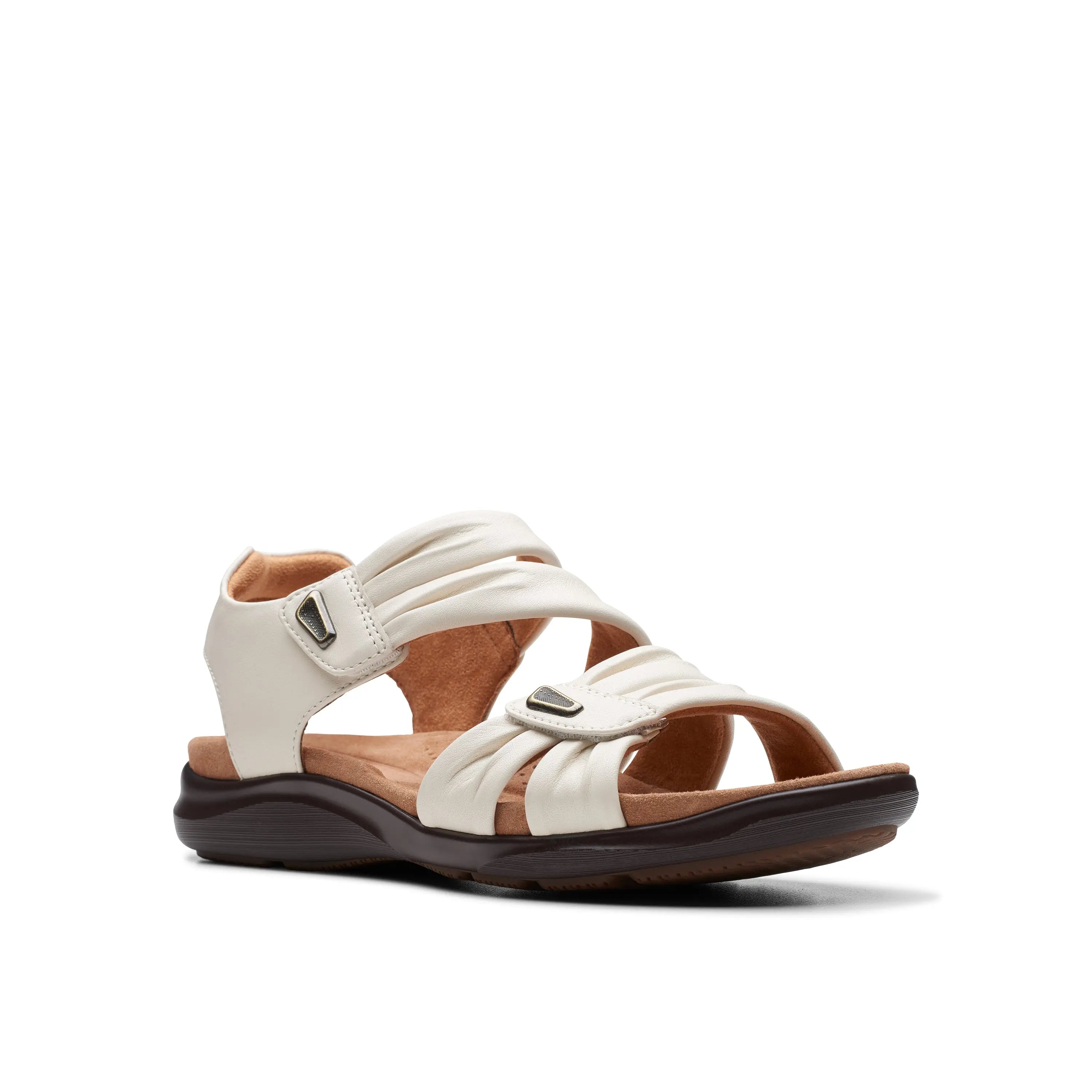 Clarks Katly Ave Sandal – Adjustable Laser-Cut Comfort Sandal with Cushion Footbed OFF-WHITE-LEATHER-M-10 CLARKS