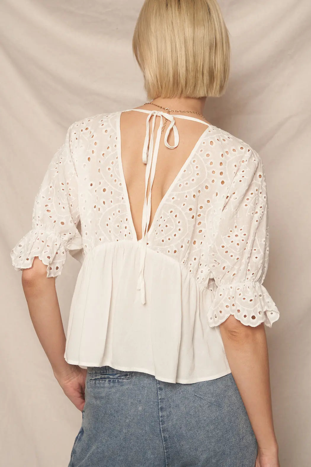 En Crème Sweetheart Daydreamer Top – Cotton Eyelet Puff Sleeve EN CREME