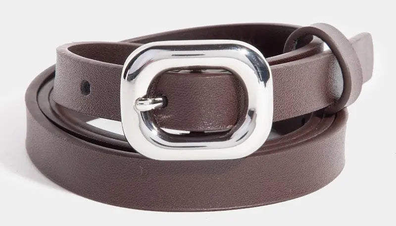 Fame Uptown Square Belt – Slim Leather Belt with Rectangle Buckle FAME ACCESSORIES