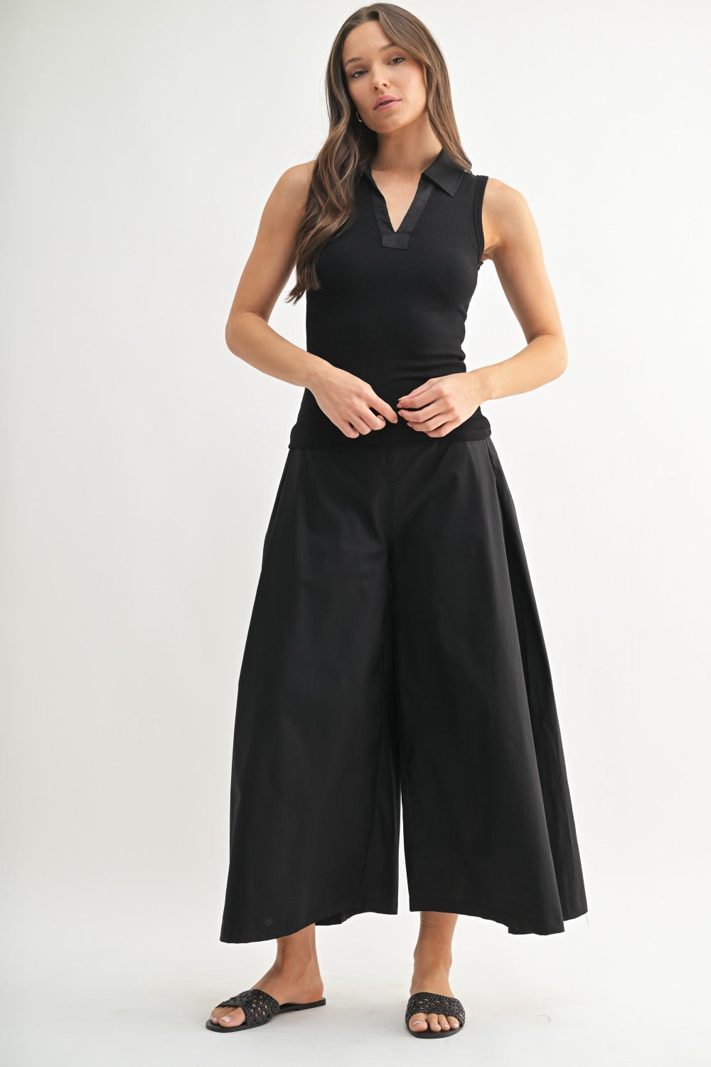 Mono B Summer Breeze Polo Set – Ribbed Top & Wide-Leg Cotton Pants MONO B