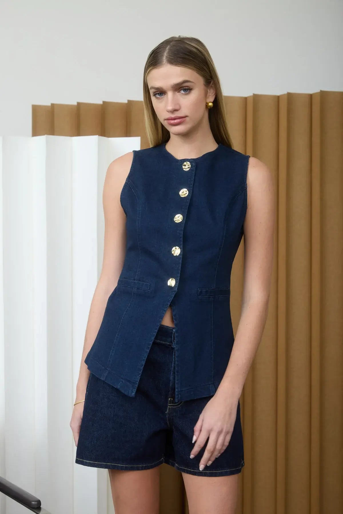 Blu Pepper The Miranda Vest – Denim Button Vest BLU PEPPER