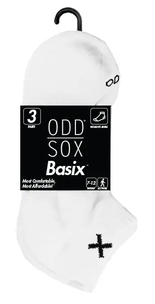 Women’s ODD SOX Basix Ankle Socks (3-Pack) – Comfortable & Breathable Fit OS / WHITE ODD SOX