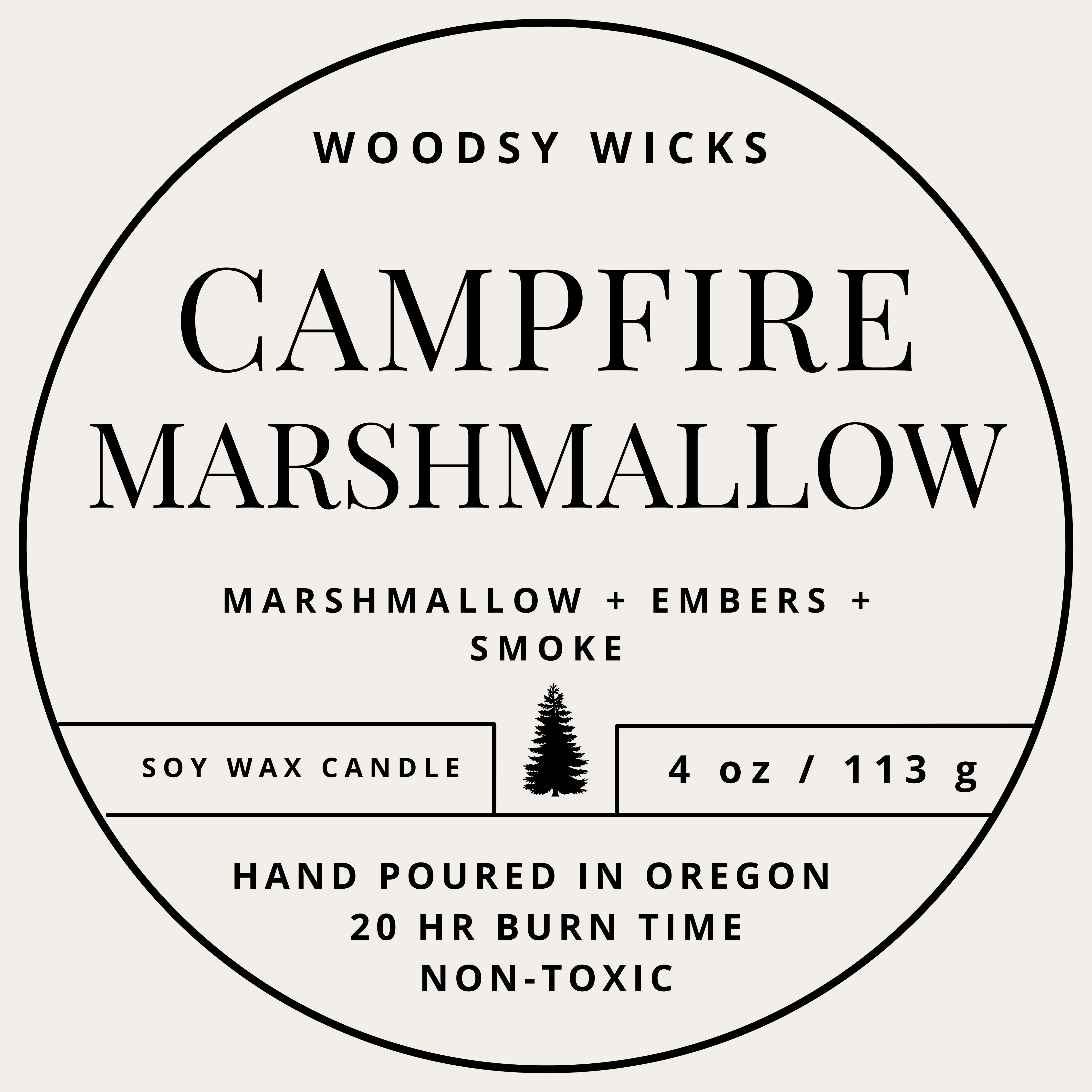 Campfire Marshmallow Candle - 100% Soy Wax - Nontoxic Woodsy Wicks