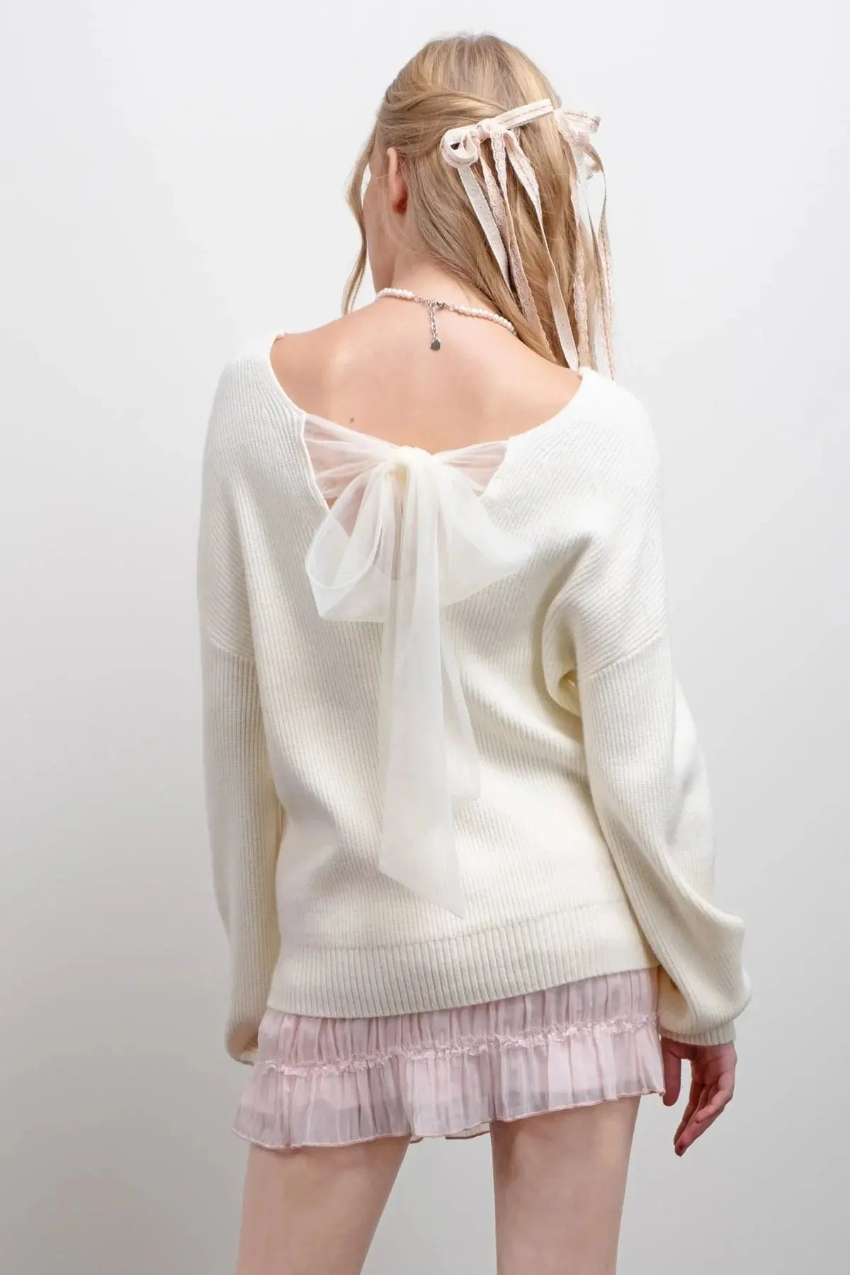 Blu Pepper So Into You Sweater – Feminine Back Bow Detail Pullover BLU PEPPER