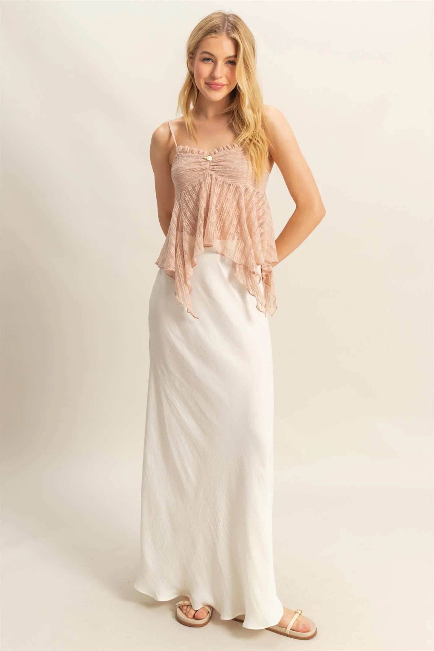 Hyfive Inc. Summer Radiance Top – Lace Handkerchief Cami with Ruffle Trim HYFIVE INC