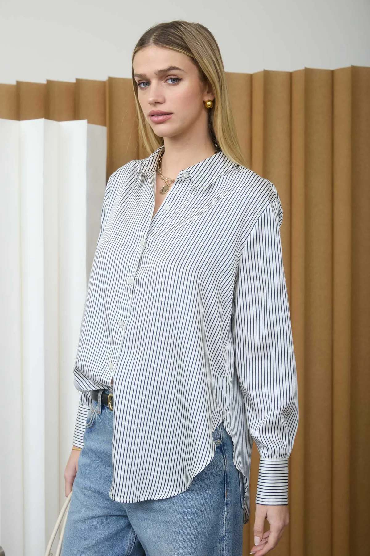 Blu Pepper Portside Stripe Blouse – Relaxed Fit Button Down Shirt BLU PEPPER