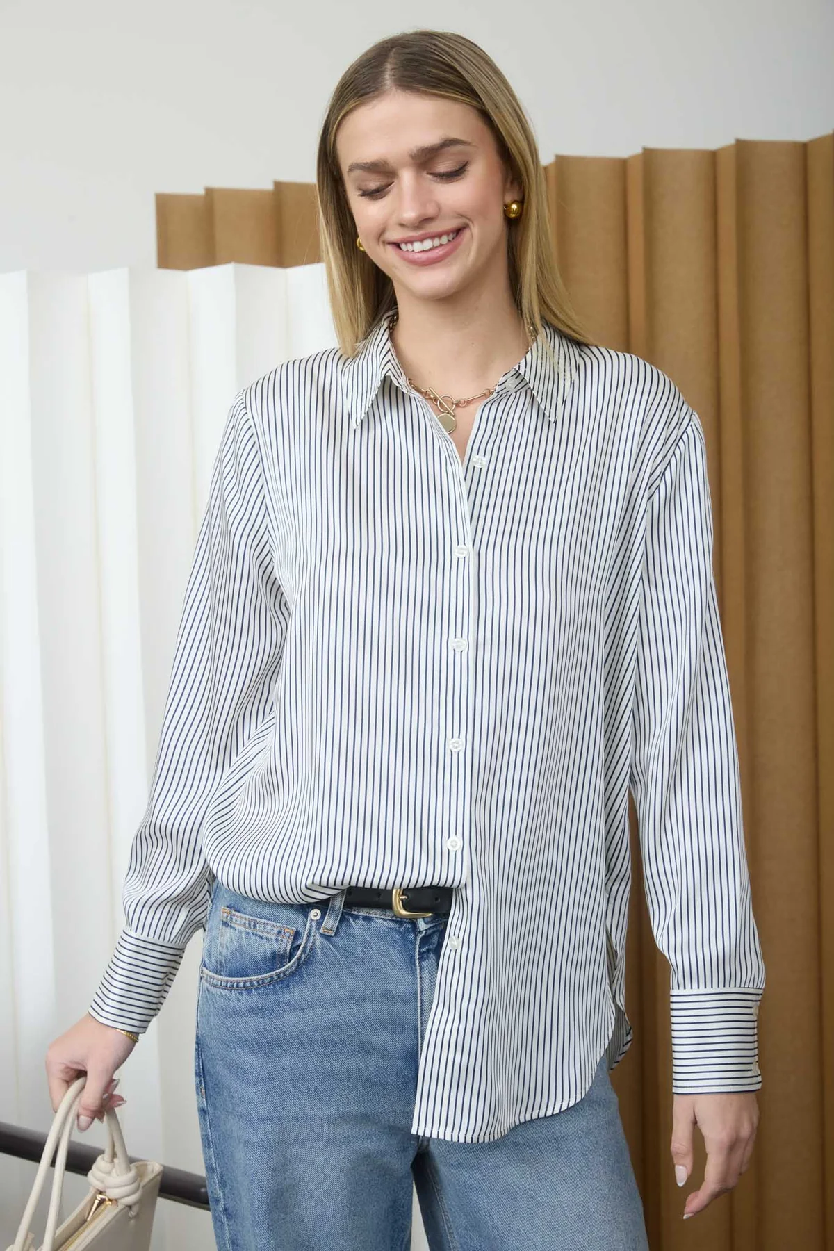 Blu Pepper Portside Stripe Blouse – Relaxed Fit Button Down Shirt BLU PEPPER