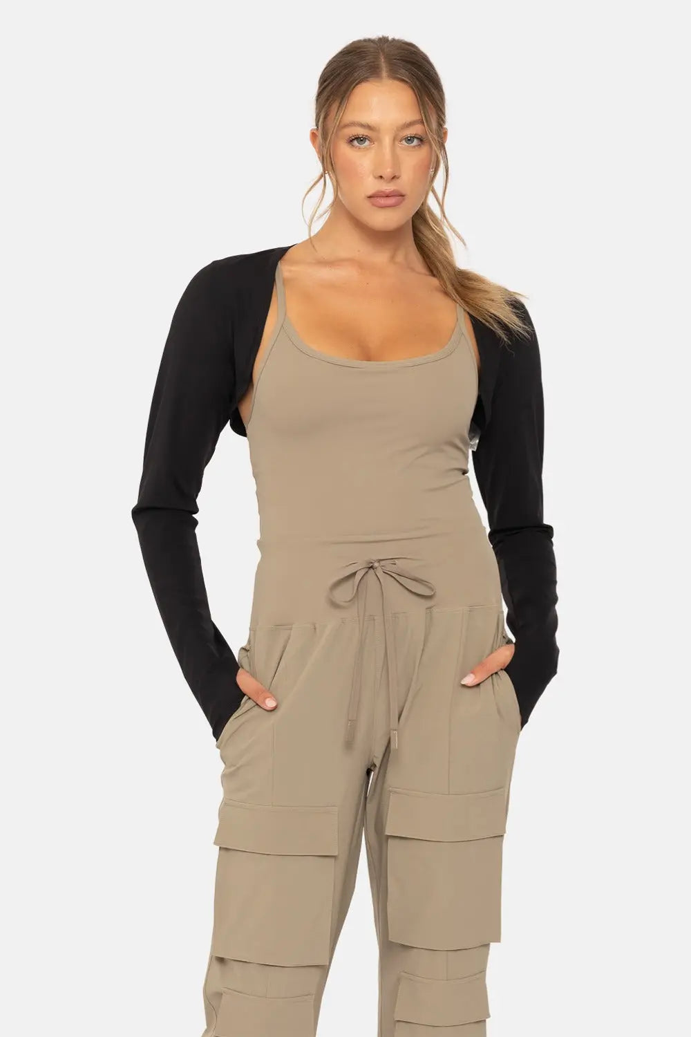 Mono B Arie Chic Shrug – Lightweight Layer with Thumbholes in Recycled Fabric BLACK-L MONO B