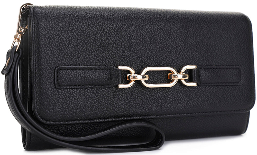 Joia Luxe Crest Chain Wallet – Elegant Structured Wristlet JOIA TRADING CO.
