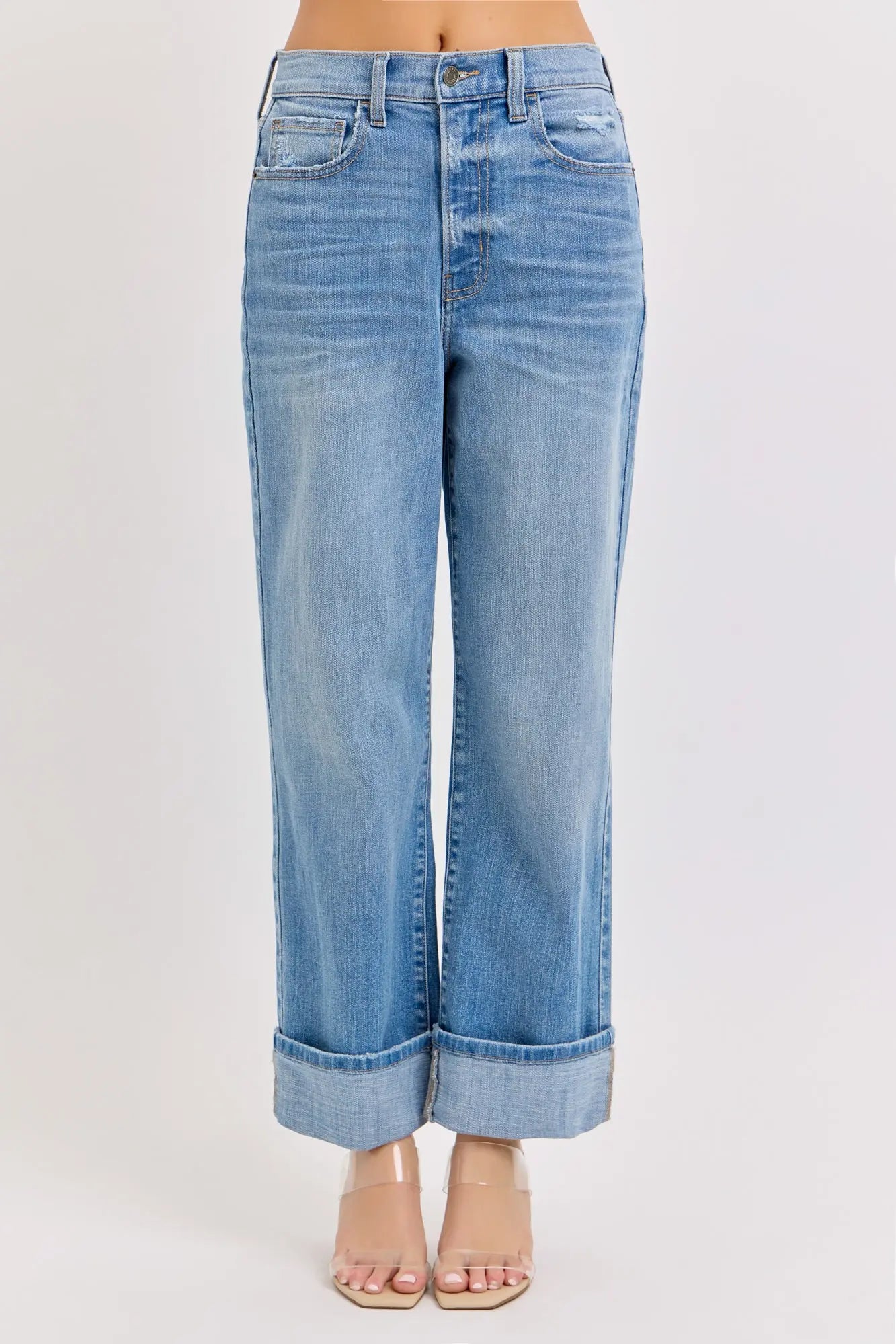 Cello Jeans Nora Super High Rise Dad Jeans – Cuffed Medium Wash Denim MEDIUM-13 WAT? JEANS & CELLO JEANS