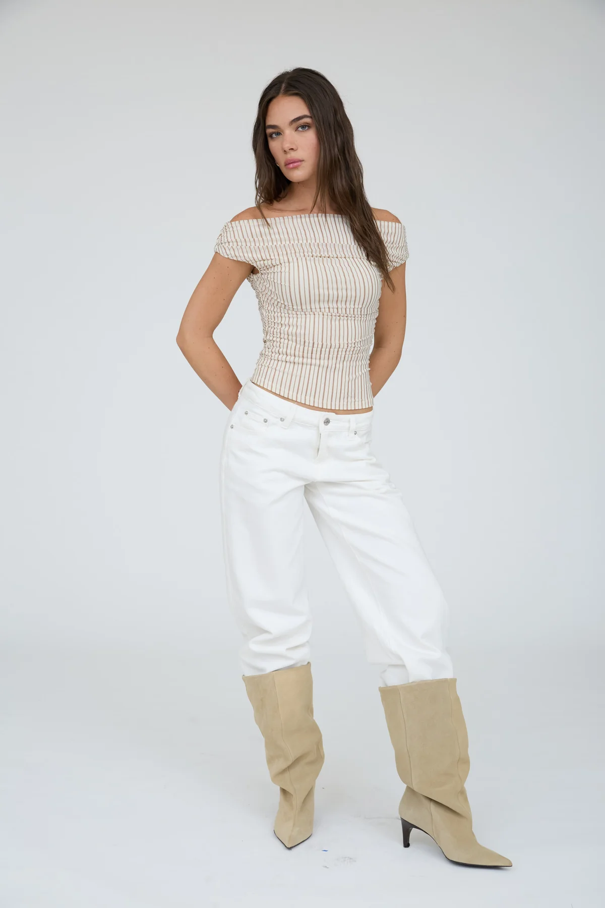 Blu Pepper Ocean Avenue Top – Off Shoulder Stripe Knit Top BLU PEPPER