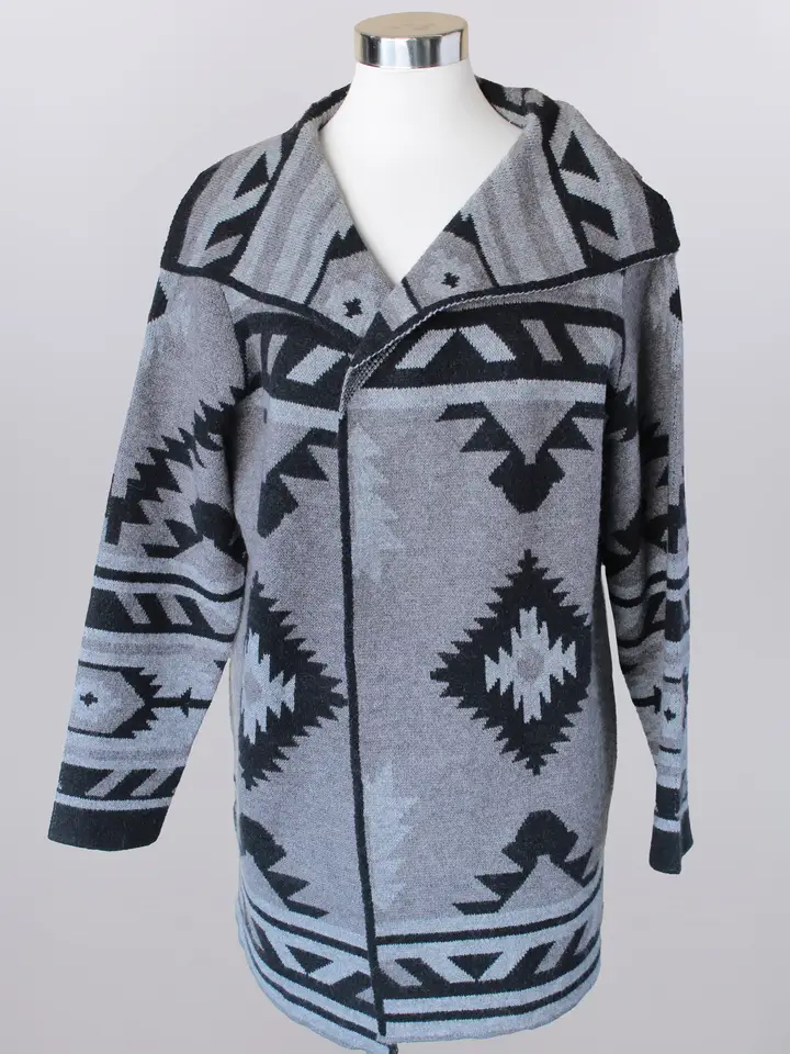 Keren Hart Carla Printed Cardigan – Aztec Open Front GREY MULTI / XL KEREN HART