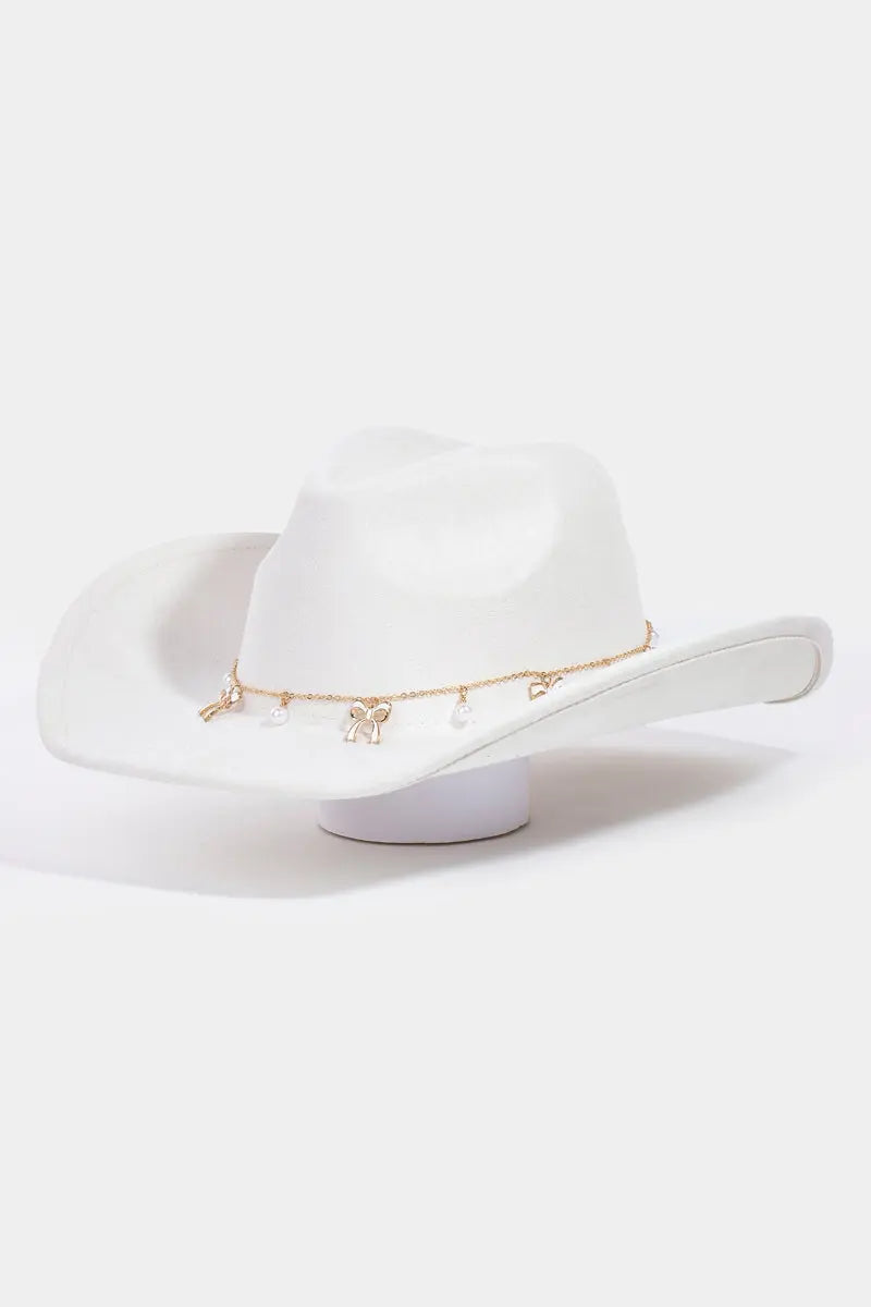 Fame Accessories Sweetheart Charm Hat – Pearl & Heart Accents, Western Style FAME ACCESSORIES