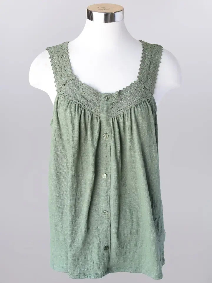 Keren Hart Sweet Fern Tank – Crochet Lace Button Front Tank KEREN HART