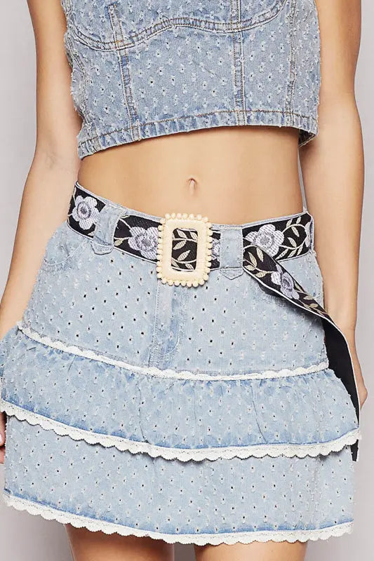 Pol Clothing Inc. Crissy Multi Belt – Boho Woven Waist Belt with Floral Pattern and Statement Buckle POL CLOTHING, INC