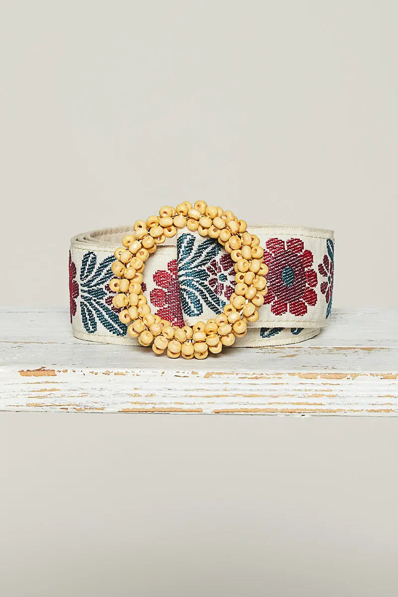 Pol Clothing Magda Woven Belt – Wide Floral Waist Belt with Statement Buckle POL CLOTHING, INC