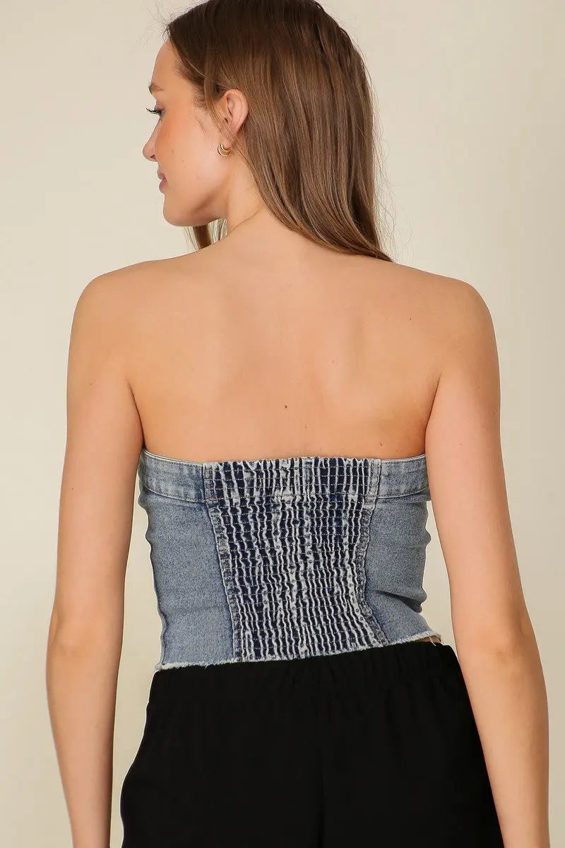 Timing Inc. Denim Darlin’ Corset – Strapless Button-Down Denim Bustier Top TIMING INC