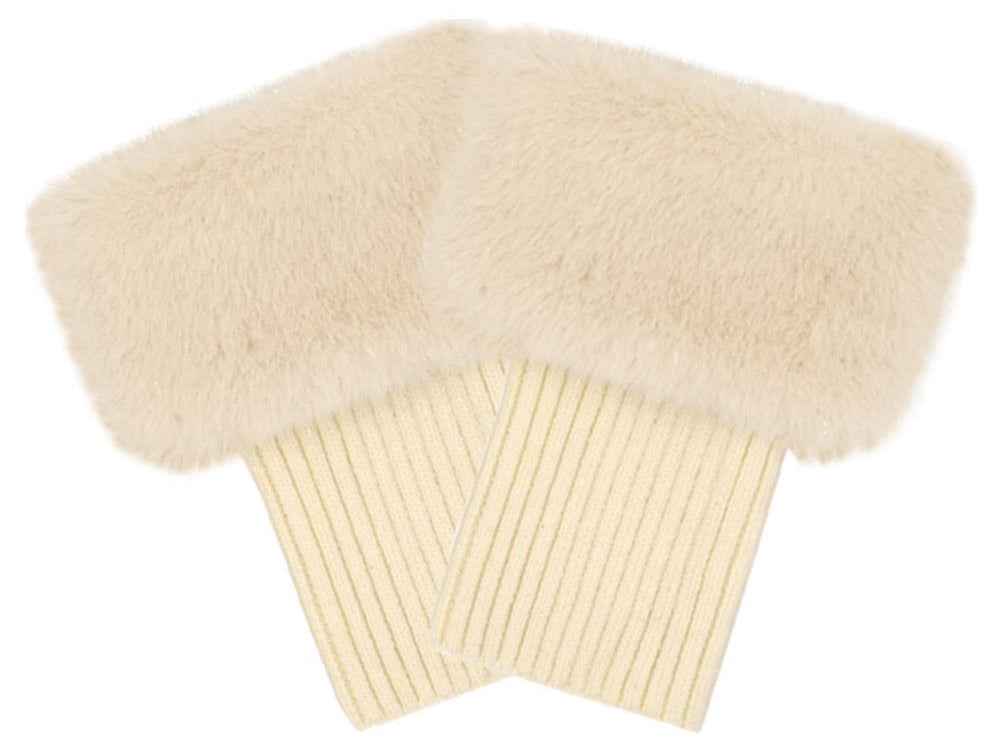 CC Metallic Short Fur Knit Boot Cuff – Cozy Winter Boot Accessory BEIGE / OS CHEVEUX CORP.