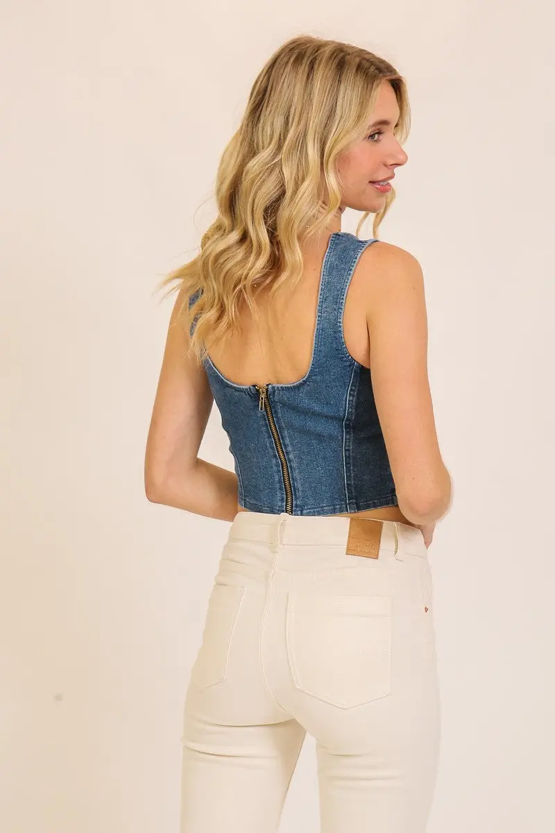 Timing Inc. Canyon Sundown Corset Top – Denim Sweetheart Corset Tank    TIMING INC