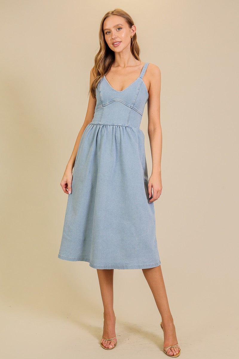 Timing Everleigh Midi Dress – Stretch Denim Fit & Flare Dress TIMING INC