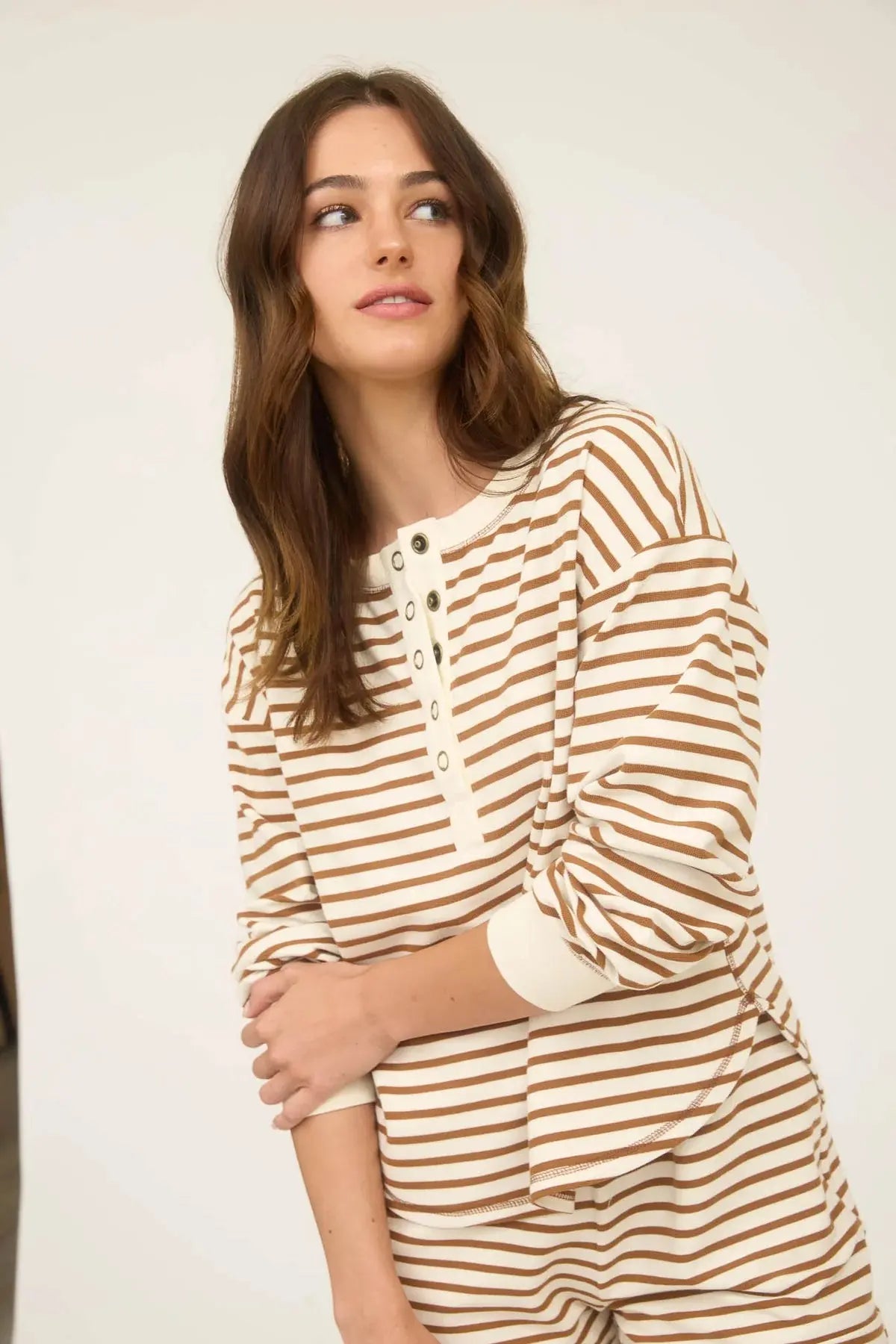 Blu Pepper Cider Me Top – Striped Henley Knit for Effortless Style BLU PEPPER