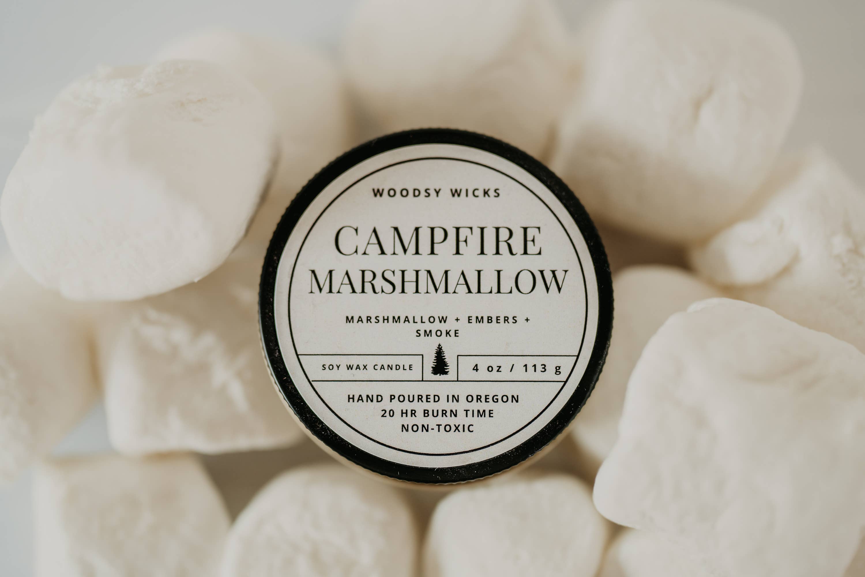 Campfire Marshmallow Candle - 100% Soy Wax - Nontoxic Woodsy Wicks