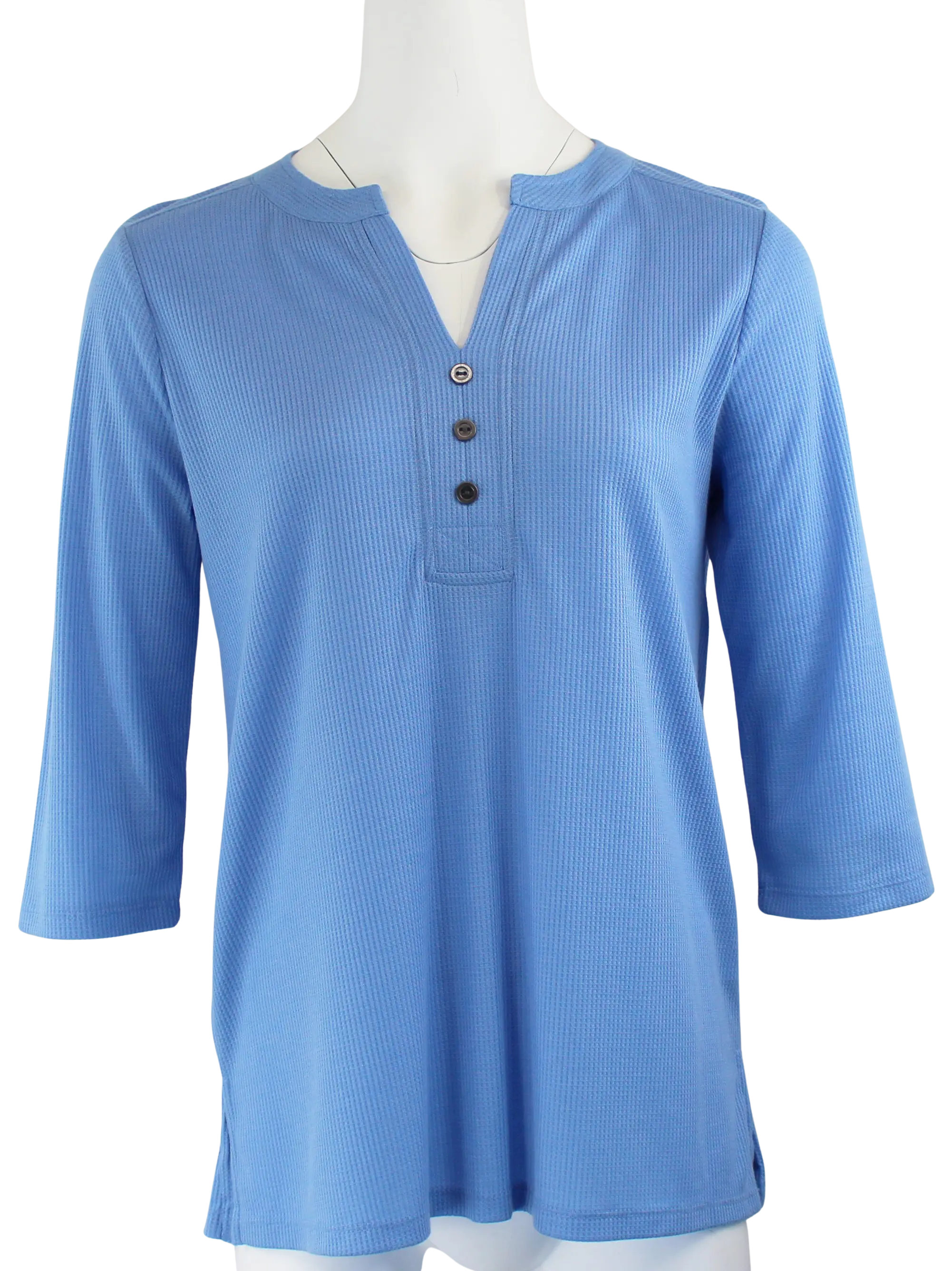 L. Hamrick Denim And More 3/4 Top – Waffle Knit Split Neck Tee L HAMRICK