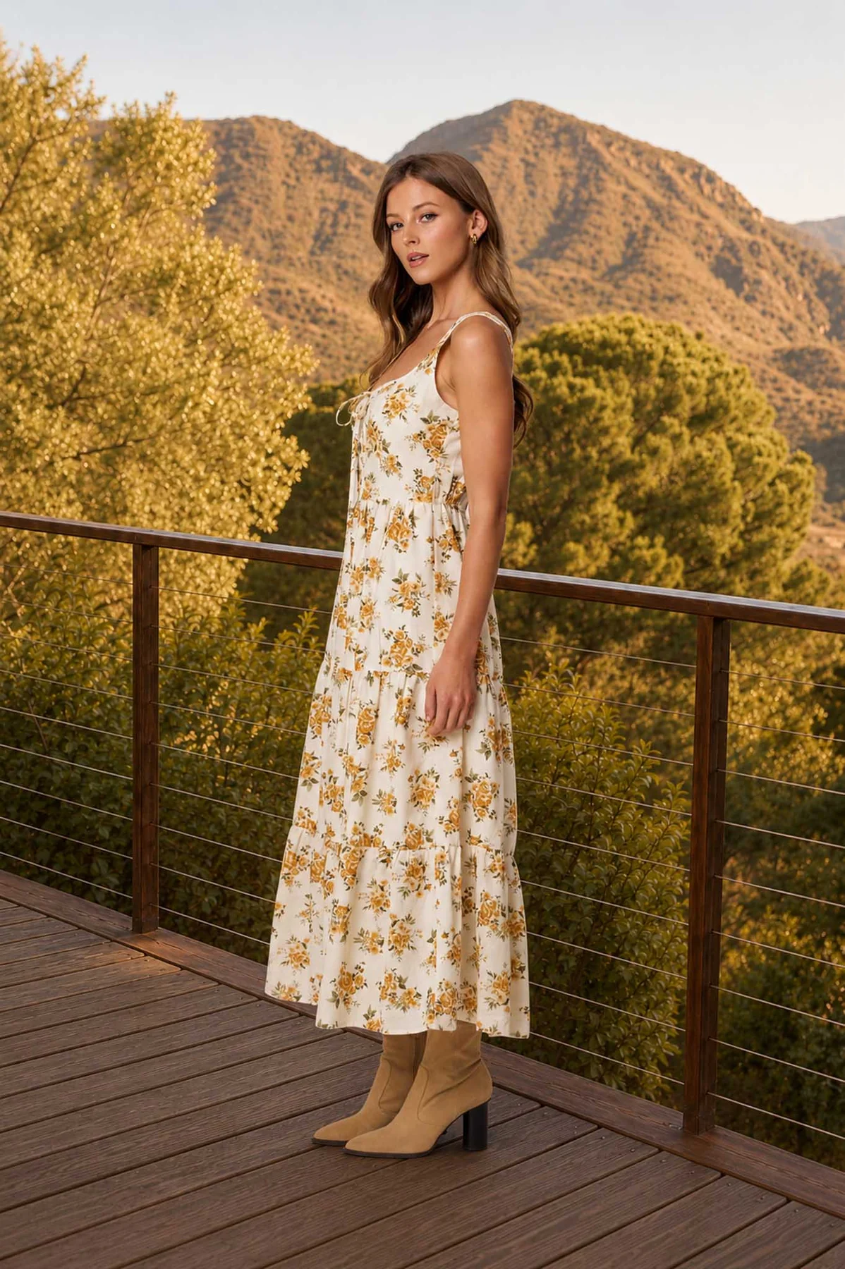 BLOSSOM MUSE FLORAL FRONT LACE MIDI DRESS BLU PEPPER