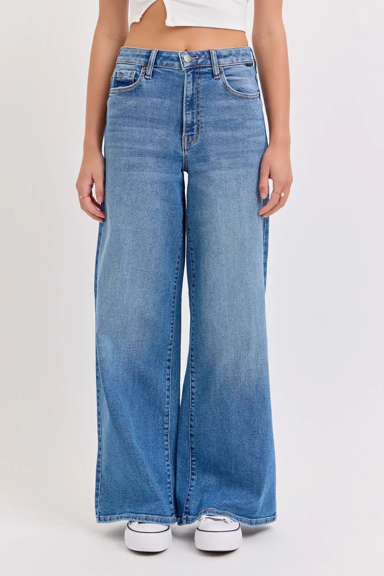 Cello Jeans Georgia High Rise Wide Leg Jeans – Medium Wash Denim MEDIUM-13 WAT? JEANS & CELLO JEANS