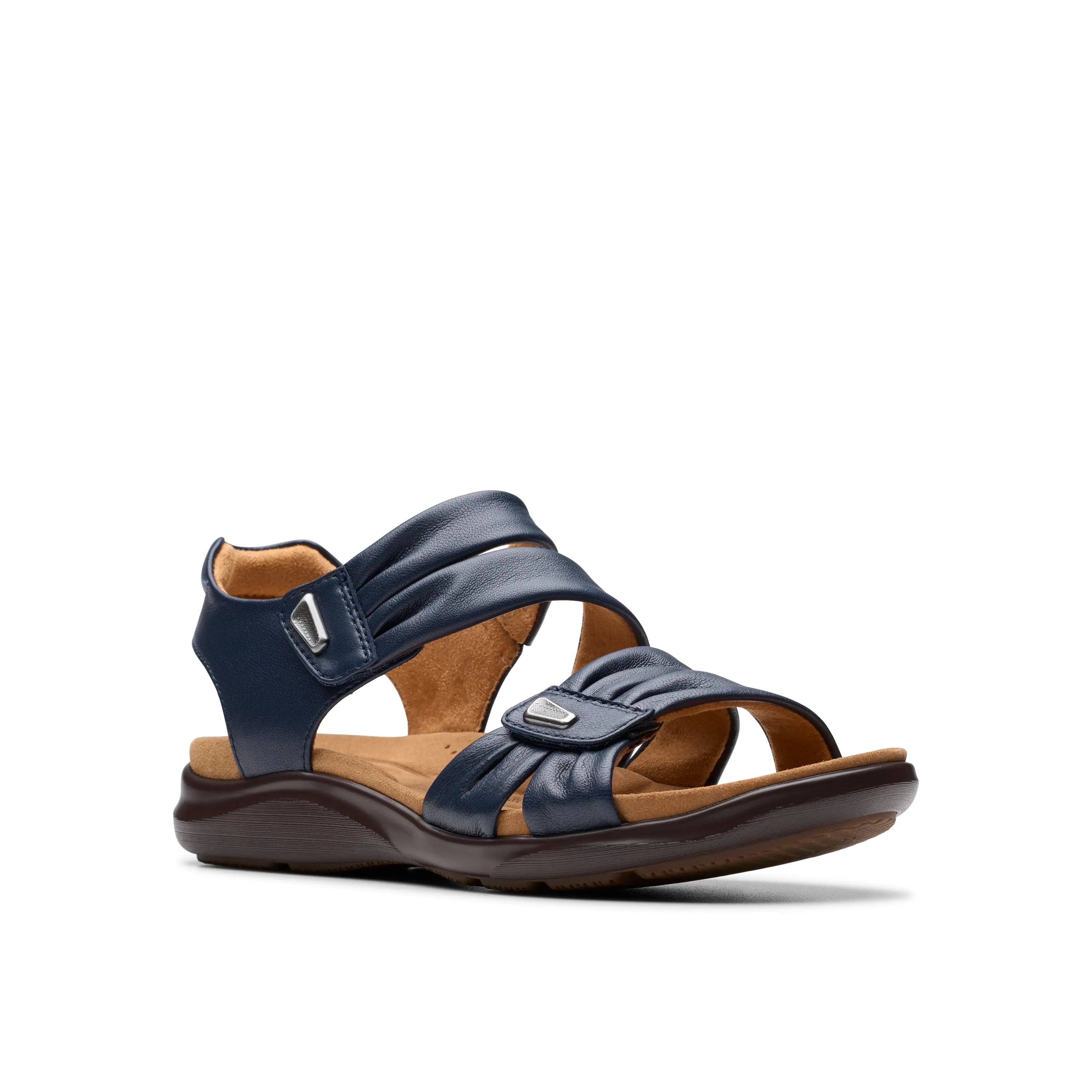 Clarks Katly Ave Sandal – Adjustable Laser-Cut Comfort Sandal with Cushion Footbed NAVY-LEATHER-M-10 CLARKS